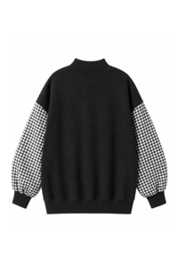 Women's Fall Gingham Spliced Oversize Mock Neck Sweatshirt