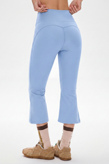 Women's Athletic High Waist Solid Flared Capri Pants