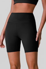 Women's Sport High Waist Side Pocket Peach Hip Biker Shorts