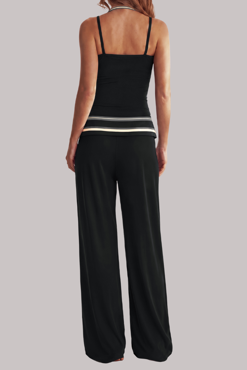 Women's Fall Vintage Halter Tank Top And Fold-Over Pant Sets