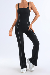 Women's Open-back Thin Strap Flared Yoga Jumpsuit