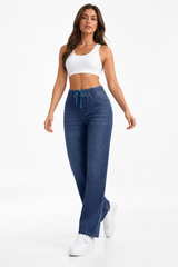 Women's High Waist Drawstring Wide Leg Jeans