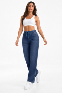 Women's High Waist Drawstring Wide Leg Jeans
