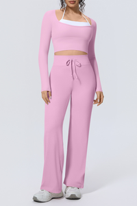 Women Sets:Cropped Long Sleeve T-shirt And Straight Leg Pant