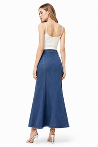 Women's High Waist Vintage Wash Fishtail Long Denim Skirt