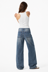 Women's 100% Cotton High Waist Wash Straight Leg Jeans