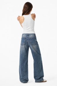 Women's 100% Cotton High Waist Wash Straight Leg Jeans