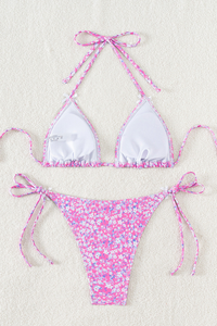 Women's Floral Print Tie Side Triangle Cup Bikini