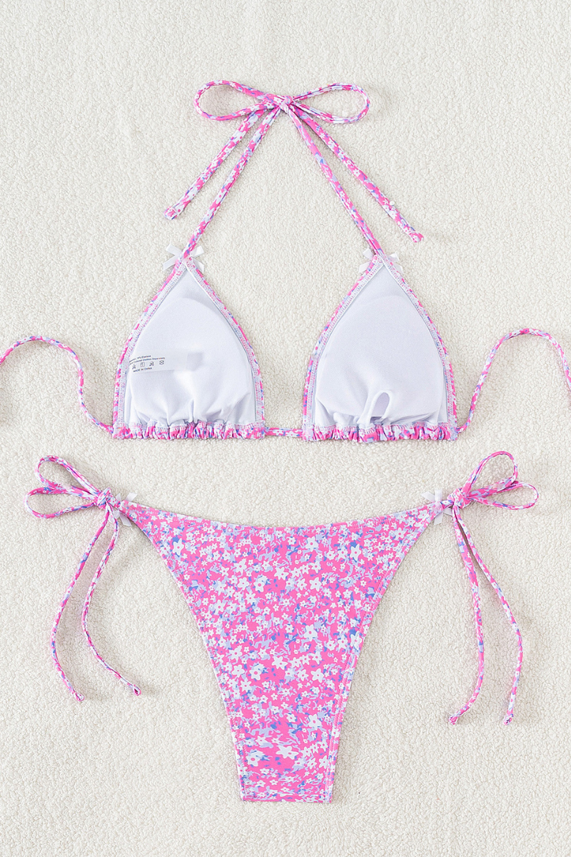 Women's Floral Print Tie Side Triangle Cup Bikini