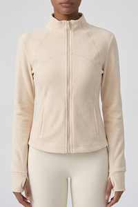 Women's Winter Fleece Stand Collar Finger Cuff Zip Up Jacket