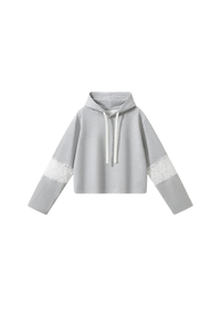Women's Fall Cropped Openwork Lace Patchwork Hoodie
