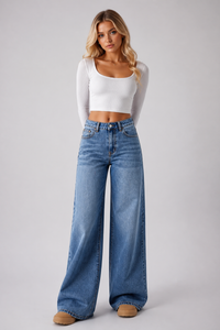 Women's Vintage Wash High Waist Wide Leg Jeans