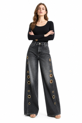 Women's High Waist Retro Non-Stretch Baggy Wide Leg Jeans