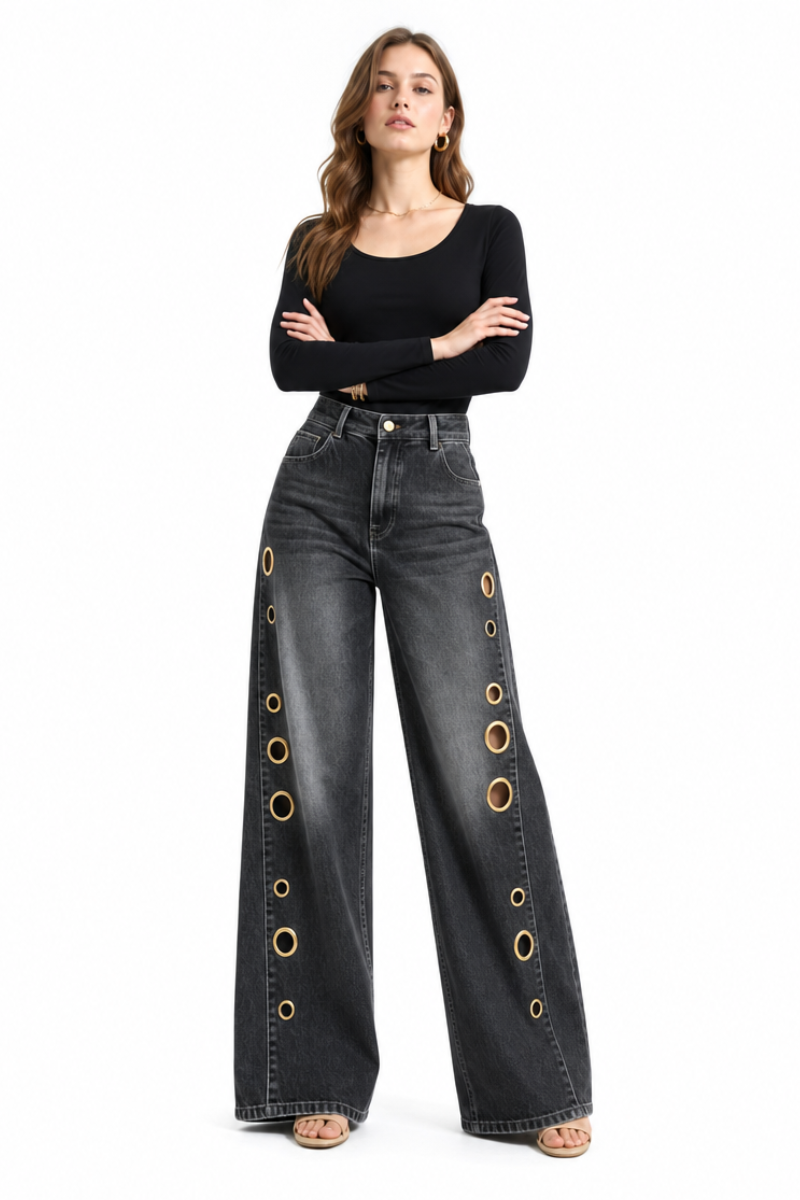 Women's High Waist Retro Non-Stretch Baggy Wide Leg Jeans