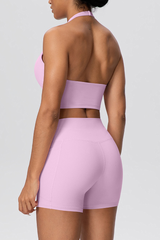 Women's Two Piece Set:Halter U-neck Bra & High Waist Shorts