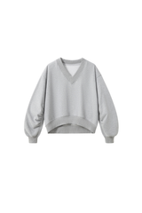 Women's Fall Boxy V Neck Drop Shoulder Rib Cuffs Sweatshirt