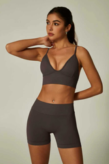 Women's Athletic Set:V-Neck Bra And Sculpting Shorts