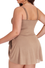 Plus Size Women's V-neck Pleated Solid Tankini