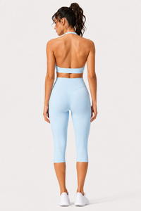 Women's Halter Open-Back Bra & Capri Leggings Workout Sets