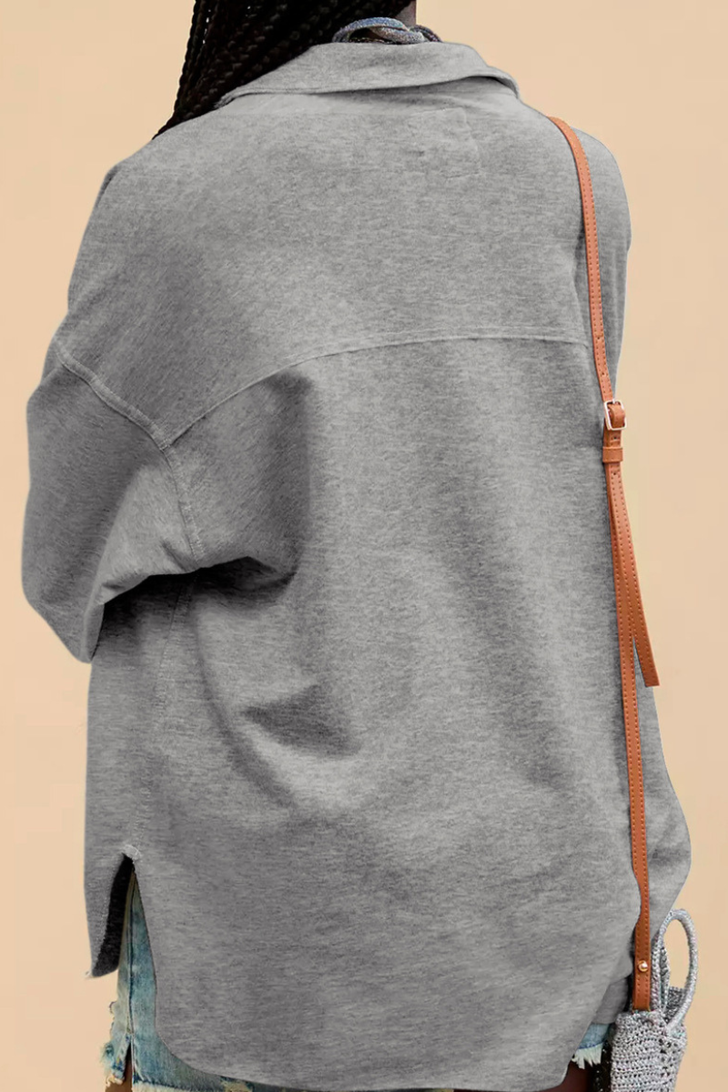 Semi-open collar long-sleeved shirt