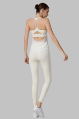 Women's Set:Faux Two-Piece Crisscross Back Tank Top+Leggings