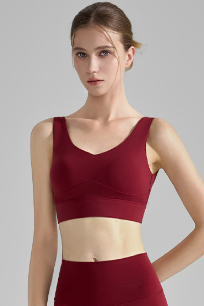 Women's Wide Strap Color-Block V-Neck Sports Bra