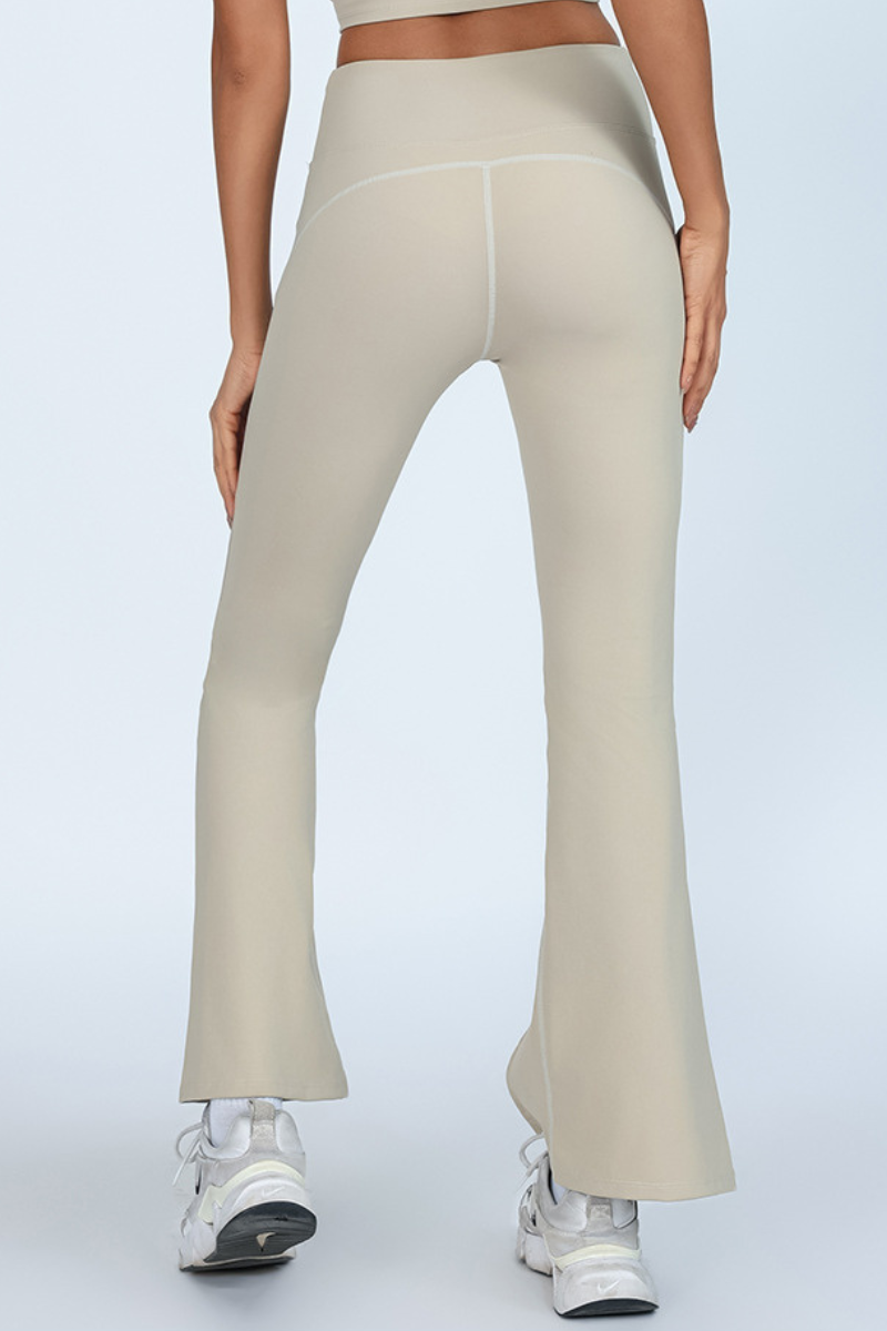 Women's Sports Buckle Waist Cutout Flare Pants with Slit