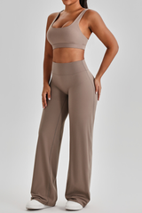 Women's Bare Feel Cutout Bra & Quick Dry Wide Leg Pant Set