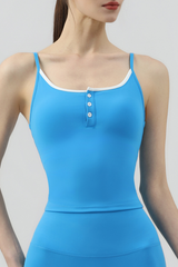 Women's Contrast Trim Button Front Thin Strap Workout Cami