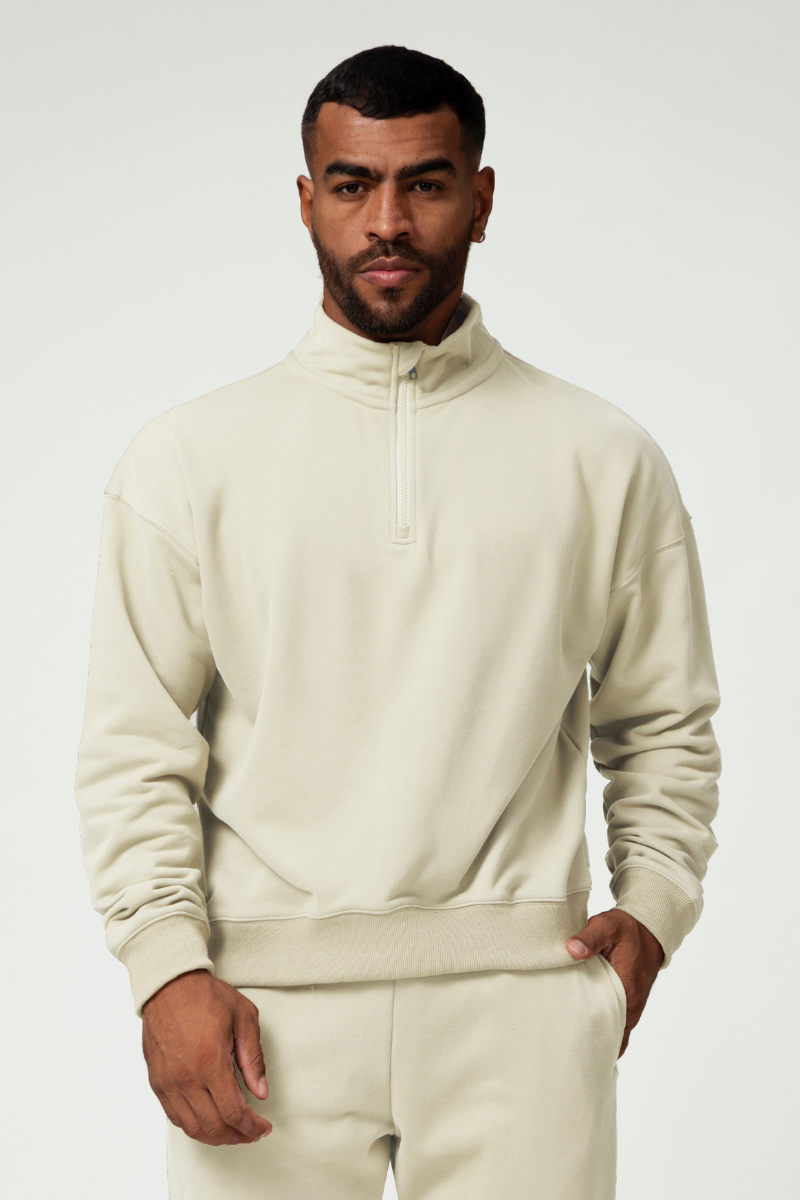 Men's Mock Neck Half-Zip Loose-Fit Casual Sports Hoodie