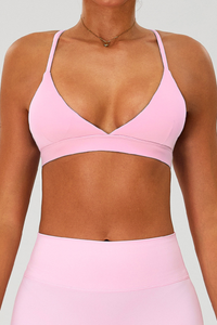 Women's Crisscross Back V-Neck Triangle Cup Bare Feel Sports Bra