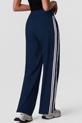 Women's Pleated Front Side-Stripe Wide-Leg Athletic Pants