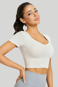 Women’s Athletic Cross-Back U-neck Cropped Yoga Pilates Tee