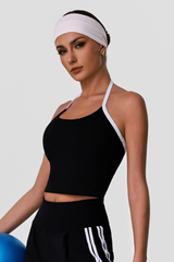 Women's Athletic Color-Block Halter Neck Crpped Tank Top
