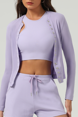 Fitted Snap Button Workout Long Sleeve Cardigan For Women