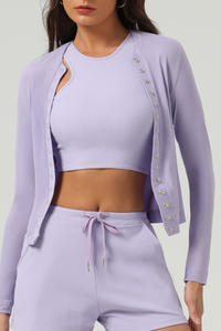 Fitted Snap Button Workout Long Sleeve Cardigan For Women