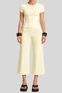 Women's Slim Fit Cropped T-shirt & 7/8 Flared Pant Yoga Set