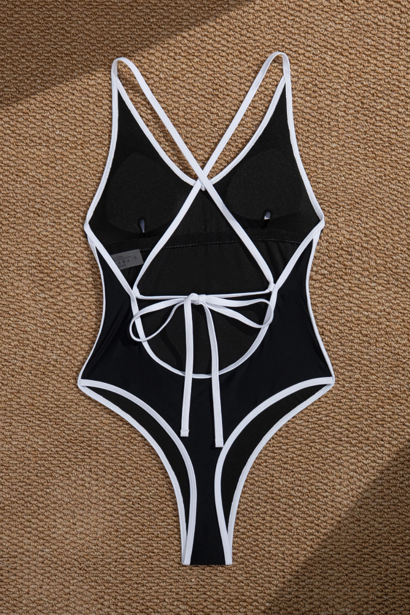 Women's V-neck Color Block Cross Back Sexy Swimsuit
