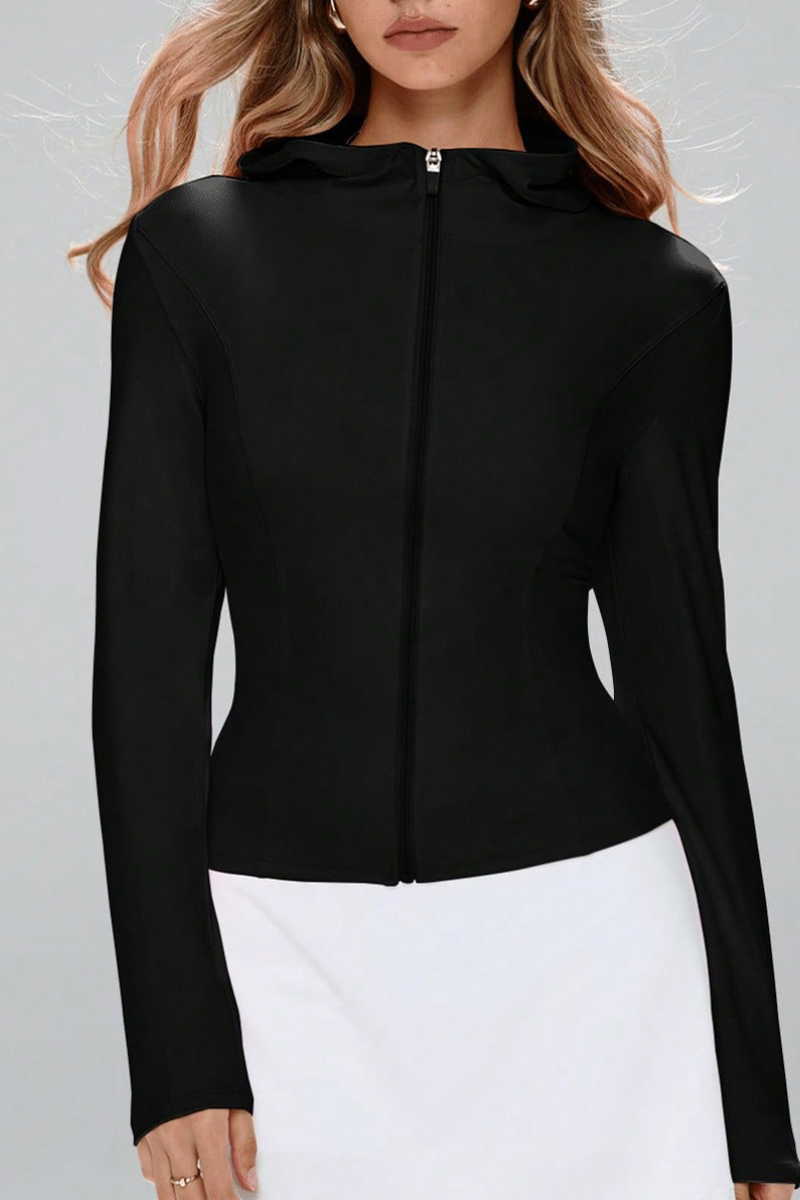 Women's Hooded Zippered Slim-Fit Sports Jacket