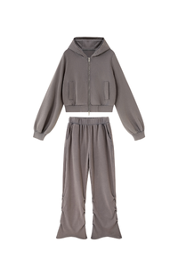 Unisex Fall Vintage Washed Distressed Jacket & Sweatpant Set