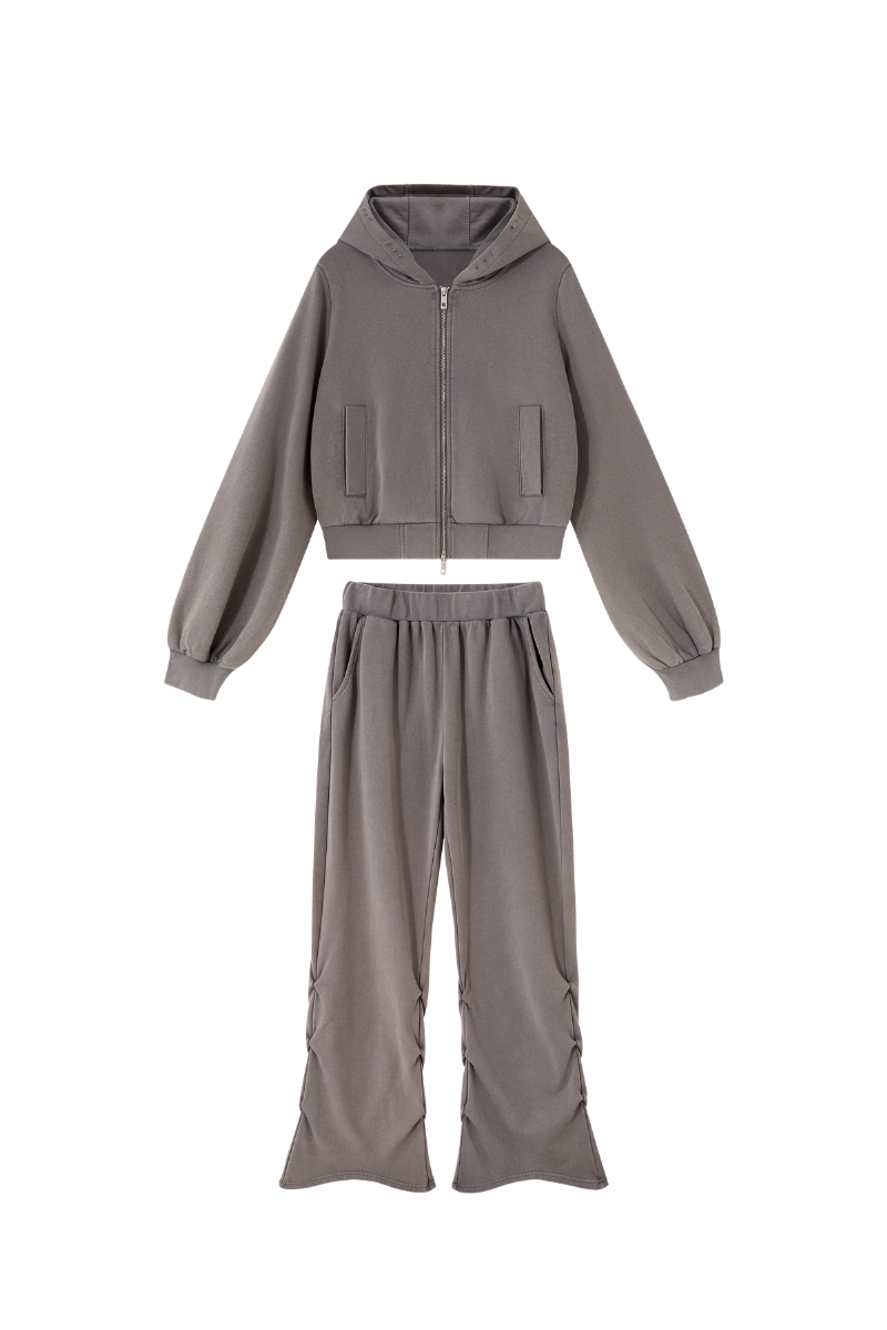 Unisex Fall Vintage Washed Distressed Jacket & Sweatpant Set