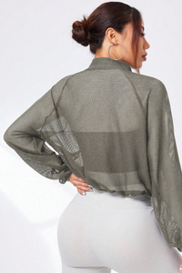 Women's Mock Neck Full Mesh Sheer Cropped Zip-Up Jacket
