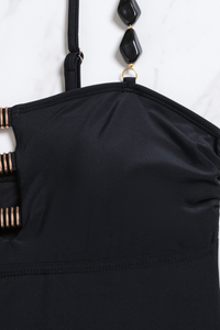 Women's Solid Cutout Asymmetric Ruched Swimsuit