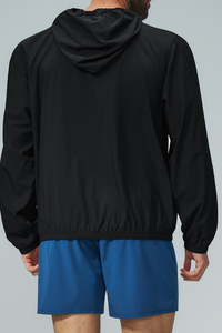 Men's Fall Hooded Full Zip Elastic Hem Outdoor Hooded Jacket