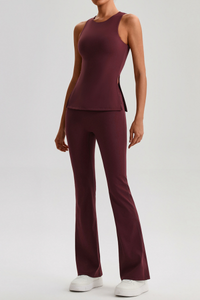 Women's Brushed Tank Top & Flared Yoga Pants 2PCS Set