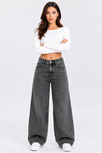 Women's High Waist Straight Jeans with Elastic Back Waist