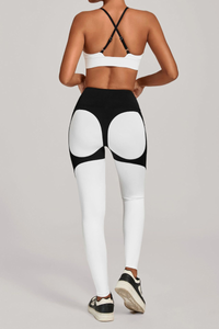 Women's Set:Triangle Cup Color Block Bra & High-Waist Legging
