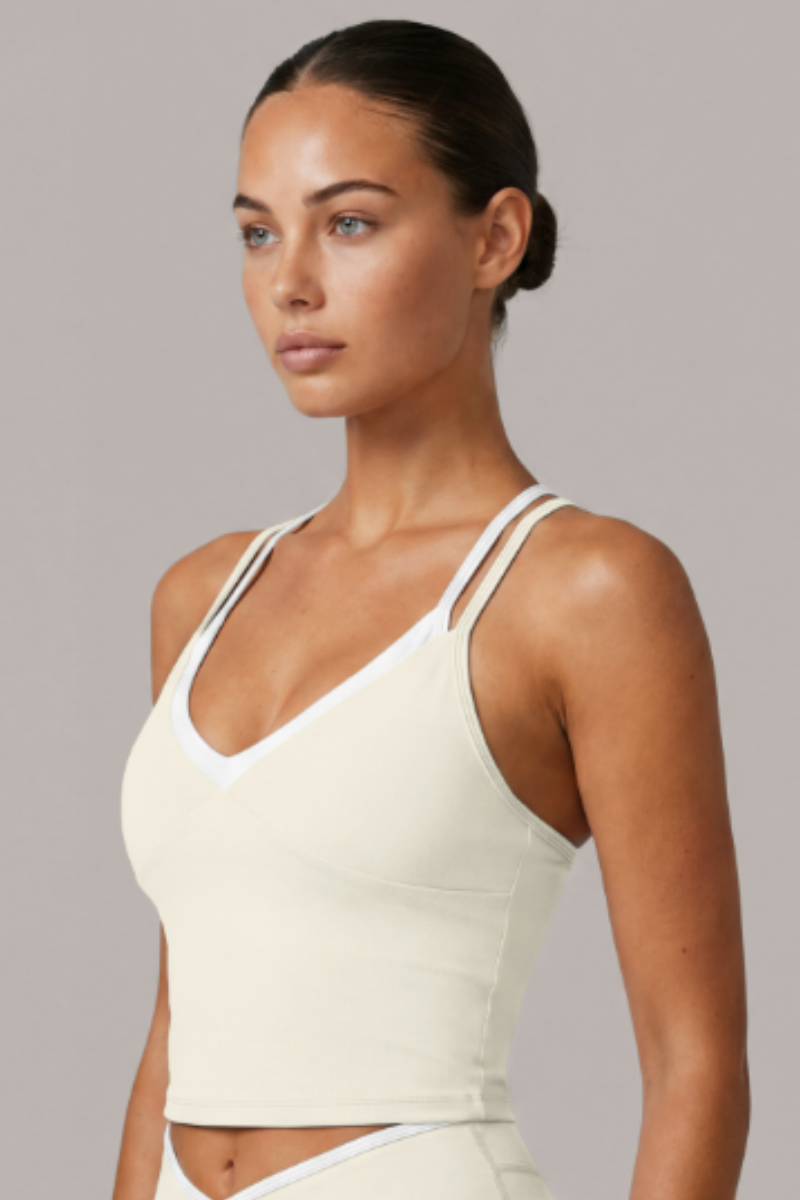 Women's Color Block Fake Two-Piece Sports Cami Tank Top