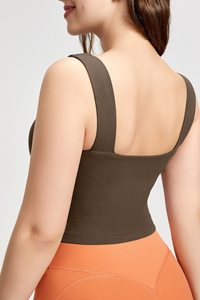 Plus Size Women's Padded Wide Strap U-neck Solid Tank Top