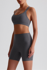 Women's Bare Feel Cross Back Bra And No Front Seam Short Set
